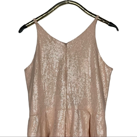 DRESS THE POPULATION COLETTE SLEEVELESS FIT & FLARE SEQUIN PINK NUDE PARTY DRESS - Picture 10 of 14